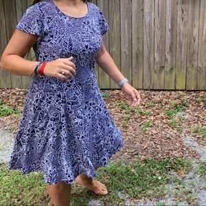Navy dots and banana leaf dress